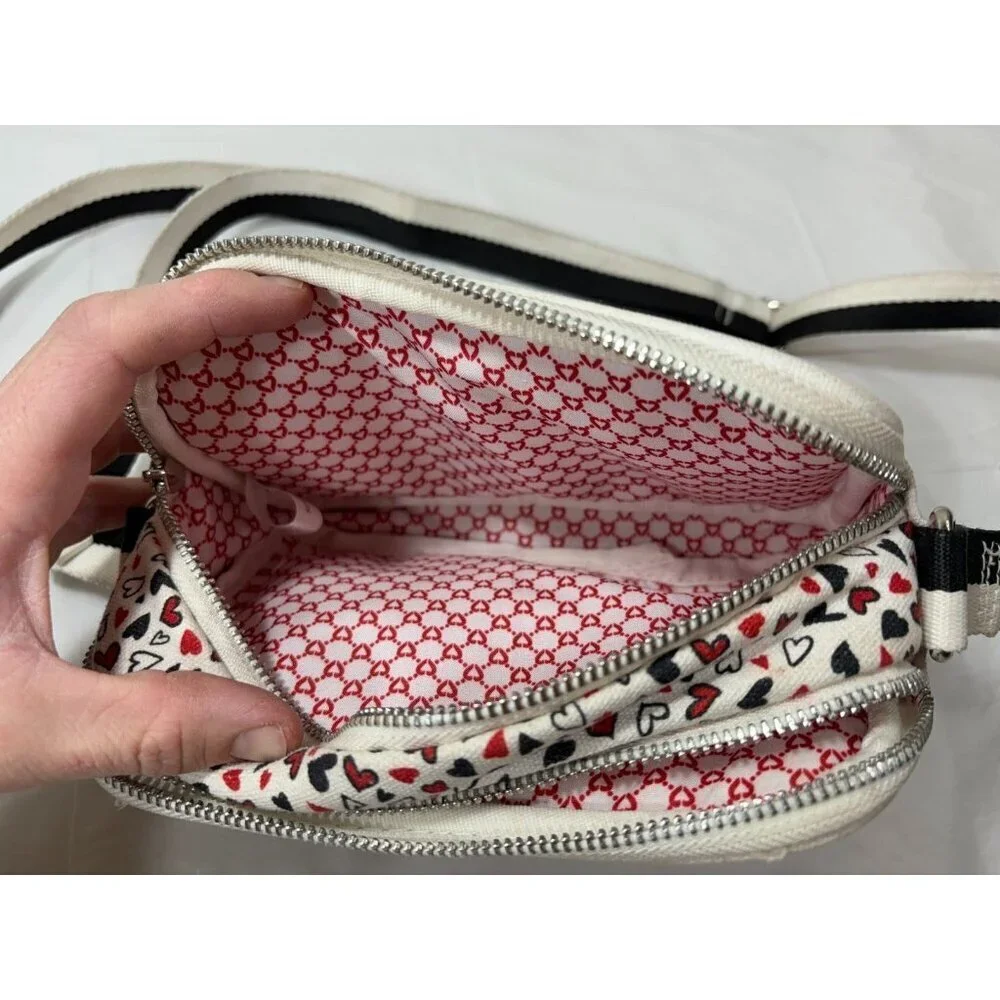 Brighton Love Scroll Cross Body Bag Canvas White Black Red Hearts